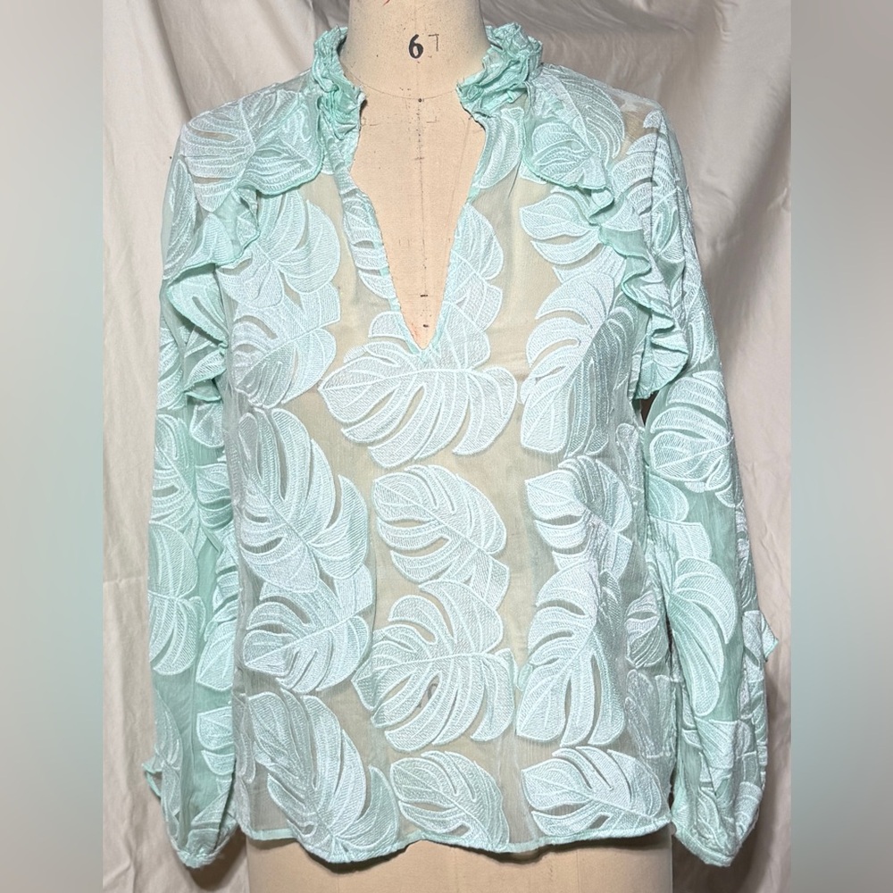 Hutch Mint Green Leaf Pattern Blouse